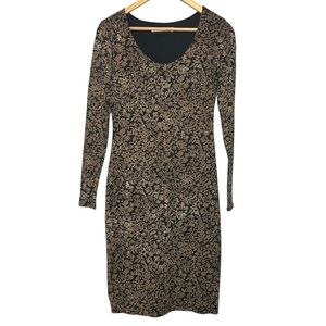 Peruvian Connection Pima Cotton Fitted Dress Size Small S Scoopneck L/S Brown